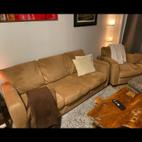 NATUZZI suede sofa couch & matching chair set