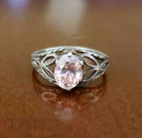 Pink stone sterling silver ring