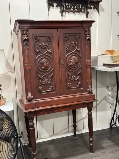 Antique Carved Wood Cabinet, View more