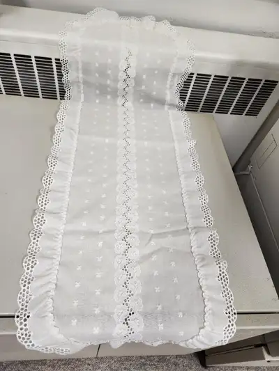Vintage Easy Care Ruffled Eyelet Dresser Scarf, View more