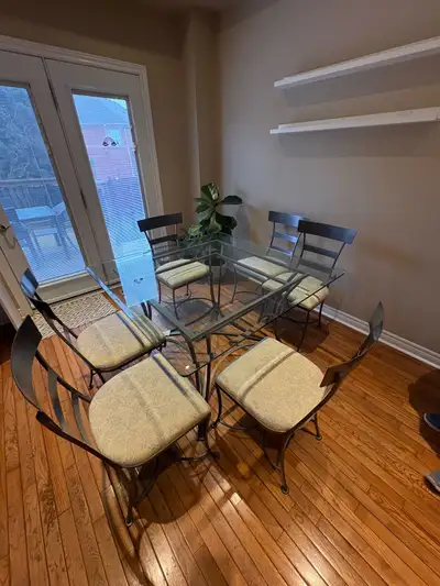 Wrought Iron custom - Glass Top Dining Table with 6 Fabric Chair, View more