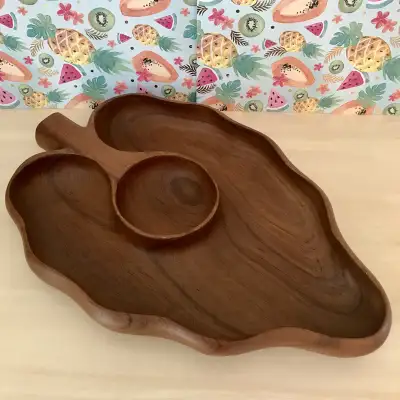 Large Teak or Monkeypod Wood  Leaf Snack Dish, View more