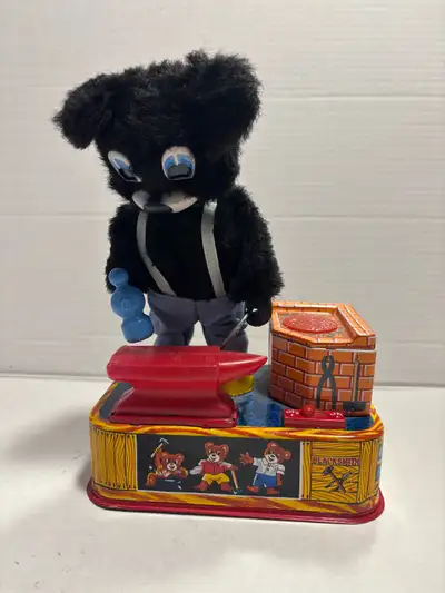 Vintage Blacksmith Bear Tin Toy 1950s, View more