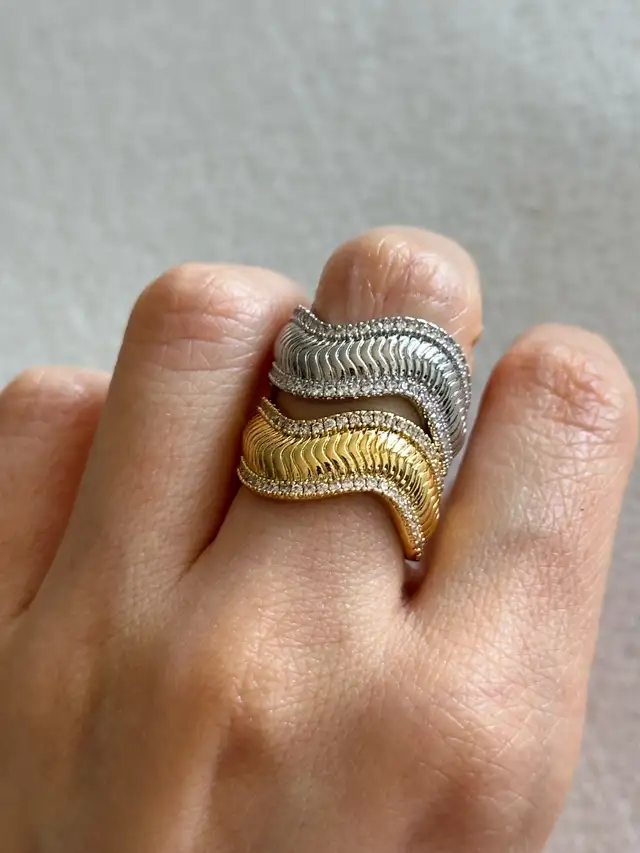 18k Gold or Rhodium Plated Textured Band Ring – Wide Statement R63654760201089123