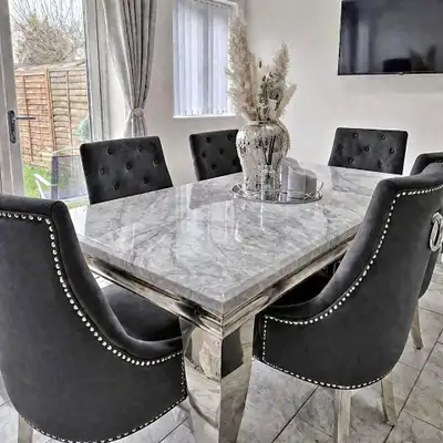 6 Seater Marble Dining Table Set, View more