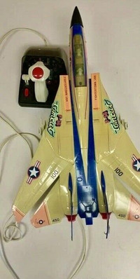 TOY  "NEW BRIGHT" F-14 NAVY FIGHTER JET + HAND REMOTE CONTROLLER