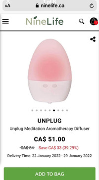 Unplug Meditation Aromatherapy Diffuser - Brand New in Box