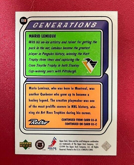1999-00 Upper Deck Retro Generation Level 2 #G5B Mario Lemieux in Arts & Collectibles in Red Deer - Image 2