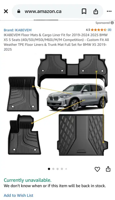 IKABEVEM Floor Mats & Cargo Liner Fit for 2019-2024 2025 BMW X5 5 Seats (40i/50i/M50i/M60i/M/M Compe...