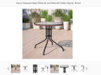 Patio Table - Round Tempered Glass on Metal Frame 28”   NEW