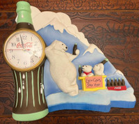 Vintage Cola Wall Decor • Polar Bear & Cubs • Vintage Clock • No