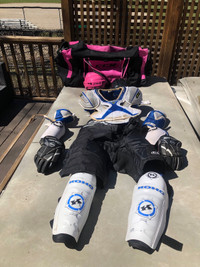 Kid's hockey equipment and bag