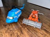 Large scale Disney/Pixar Cars Dinoco helicopter, Frank combine 