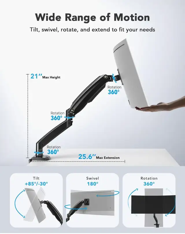 Huanuo SS7 Single Monitor Arm with USB Ports(New Sealed Box) in Monitors in West Island - Image 4