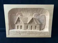 Beautiful Carved Wood Art House with Trees Wall Decor