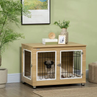 Pet Crate End Table with Soft Cushion, Double-Door Dog Crate Fur