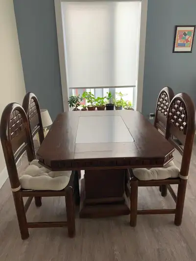 Handcrafted Mexican Solid Wood Dining Set with Integrated Storag, View more