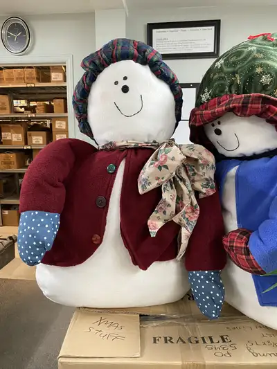 Very large stuffed snowman and snowwoman, View more