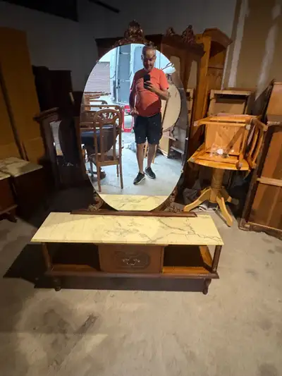 Free delivery used Antique Vanity Table with Mirror, View more