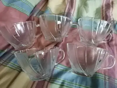 5 glass cups with handles from ikea New, size 3 1/2" by 2 1/2" tall, pick up in mississauga hurontar...