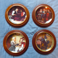 4 Norman Rockwell Plates with wood frames