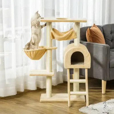 39" Deluxe Cat Tree Tower Scratching Post, Cream, View more