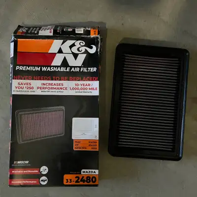 33-2480 K&N REPLACEMENT AIR FILTER. Used for about 6 months on 2015 Mazda CX-5. Cleaned and oiled an...
