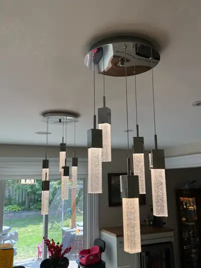 Pair of Large Chrome LED Pendant Lights – Costco – $150, View more