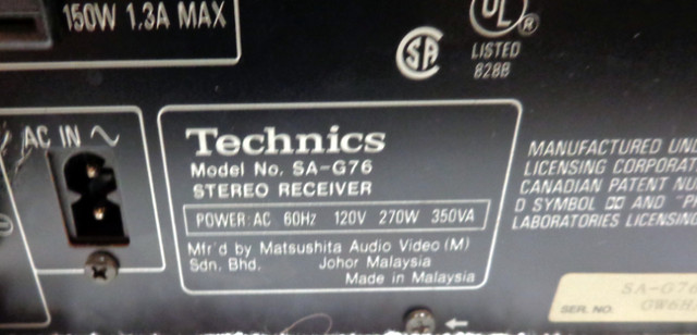 Technics SA-G76 Stereo Receiver (110 Watts) in General Electronics in Oshawa / Durham Region