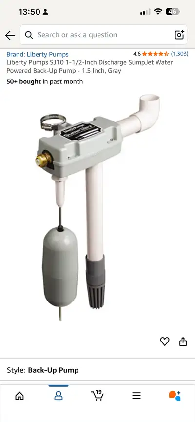 Voici une pompe de puisard d'appoint Liberty Pumps SJ10 1-1/2 pouce à décharge, fonctionnant à l'eau...