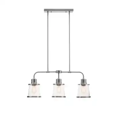 BNIB Globe Electric 3-Light Brushed Nickel Linear Chandelier Clear glass, standout top and bottom tr...