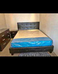 Faux leather bed frame with mattress
