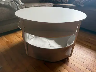 White Round Lift-Top Coffee Table with Storage Basket, View more