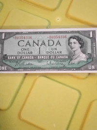 1954 Canada $1 Banknote. Modified Portrait. Replacement Note. Er