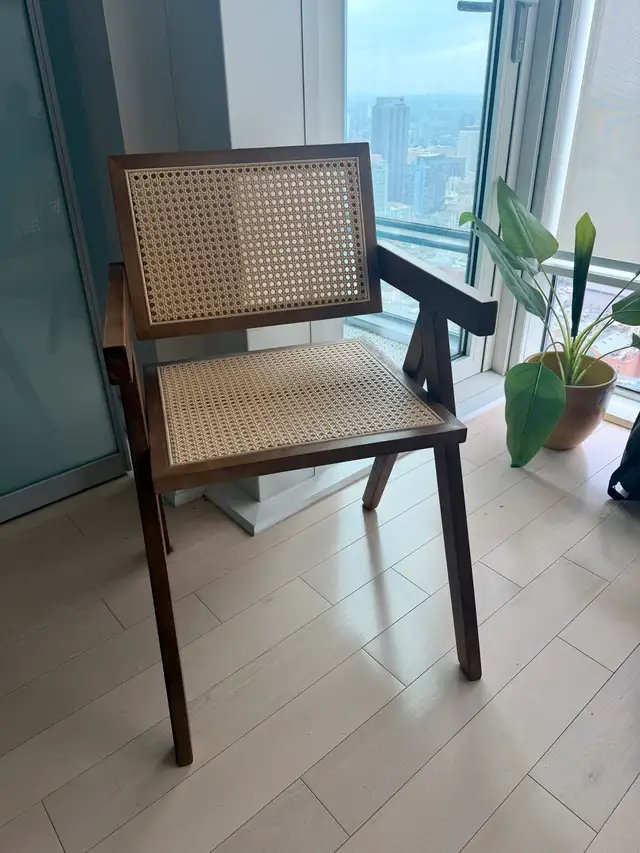Walnut Brown Cane Rattan Accent Chair –  Mid-Century Design