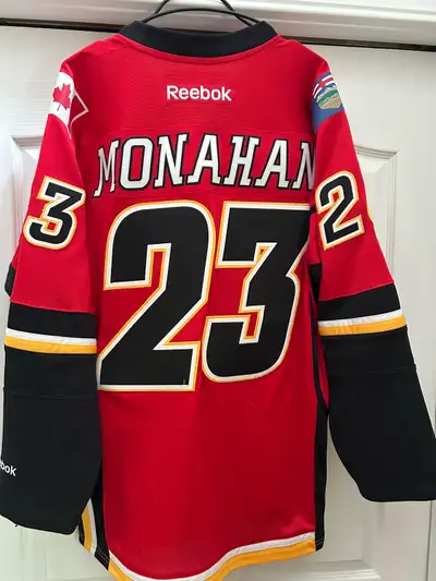 150 obo. Excellent used condition. Sean Monahan. Jersey is an adult XL.