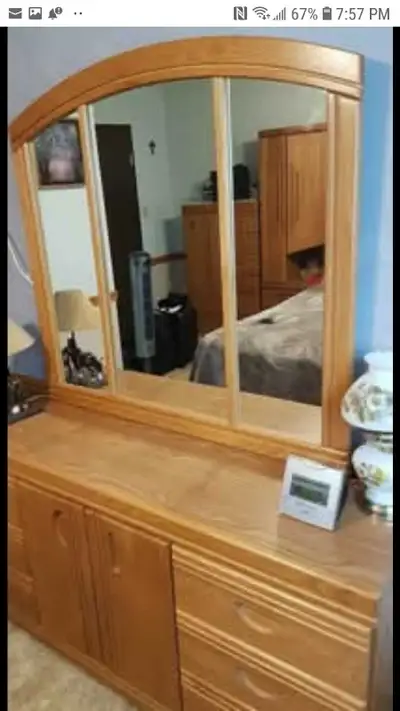 Oak Dresser with Mirror, Solid Wood, View more