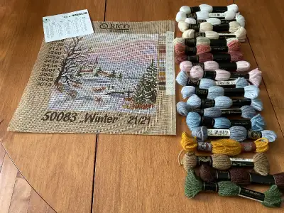 Winter Needlepoint 81/2 x 81/2 - includes 20 skeins of DMC needlepoint yarn