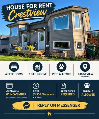 4 bedroom, 2 bathroom house for rent. Fully fenced yard. Animals allowed. $3,300/month+utilities. 1...