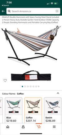 Double hammock with space saving steel stand 2 person standing