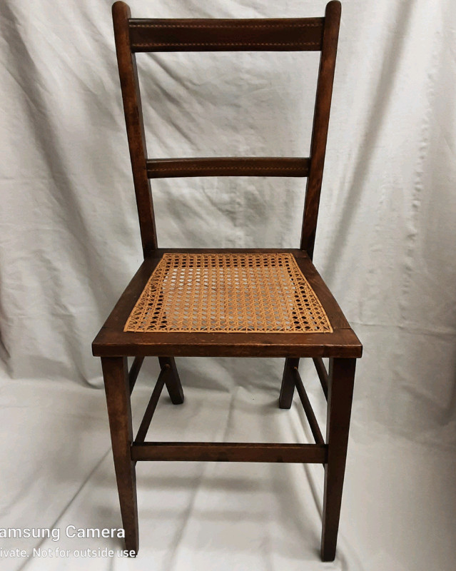 Antique solid fruit wood chair, ebony marquetry & cane seat in Chairs & Recliners in Calgary - Image 2