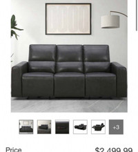 New! Power Reclining Top Grain Leather Sofa With USB!