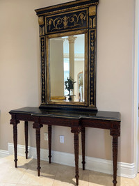 Antique Mirror and Entry Table with Marble Countertop