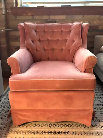 Vintage Blush Pink Velvet Tufted Accent Chair, View more