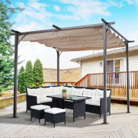 10' Outdoor Pergola Gazebo Garden Retractable Sun Shade Deck Law