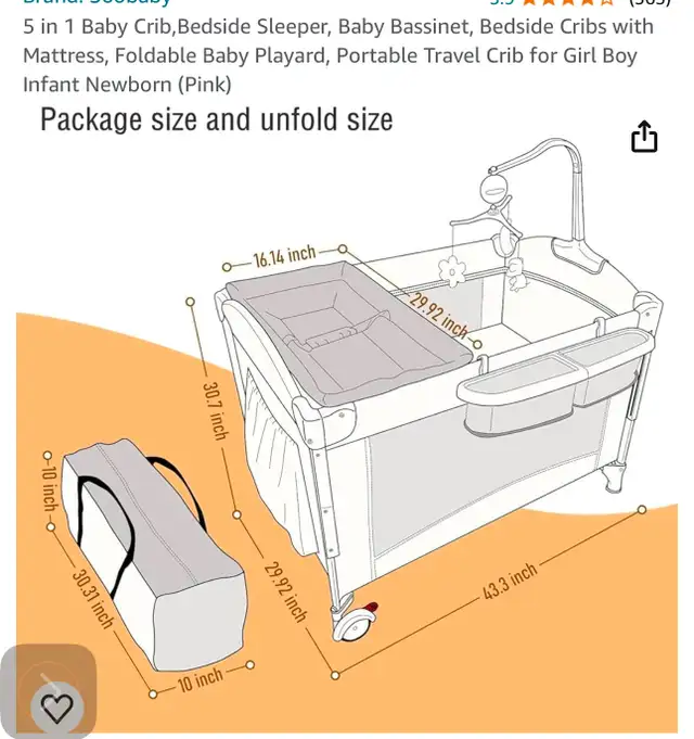  LUX 5-in-1 Infant Newborn Travel Baby Crib -Bassinet sleeper in Cribs in London - Image 2