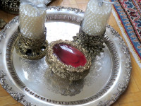 Vintage Silver Plate Trays, Candle Holders,Vanity Box