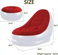 Chaise gonflable - Rouge et Noir -Pour intérieur, salon, chambre