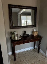 Solid wood console + matching mirror