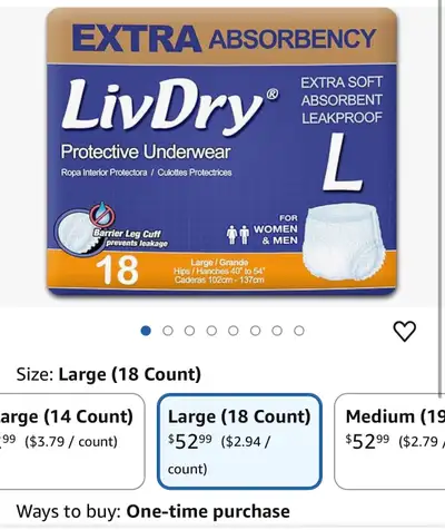 LivDry adult diapers size large, View more